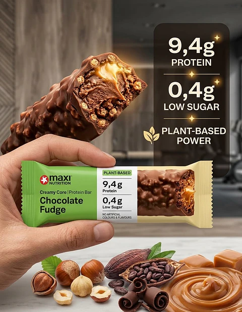 Caja Vegan Protein Bar Creamy Core 12 Unid - Maxi Nutrition Chocolate Fudge