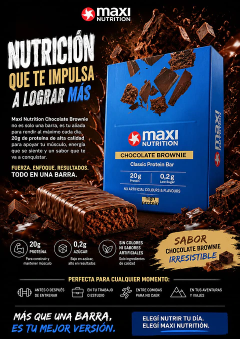 Caja Maxi Nutrition Chocolate Brownie Classic Protein Bar (16 unidades)