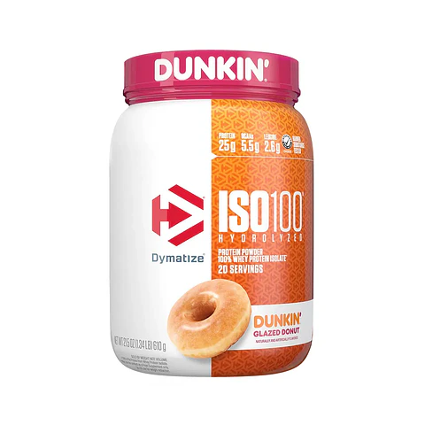 Proteina Iso 100 Dymatize Hidrolizada 1.4 Lbs 20 Servicios Sabor Dunkin Glazed Donut
