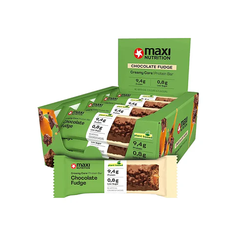 Caja Vegan Protein Bar Creamy Core 12 Unid - Maxi Nutrition Chocolate Fudge