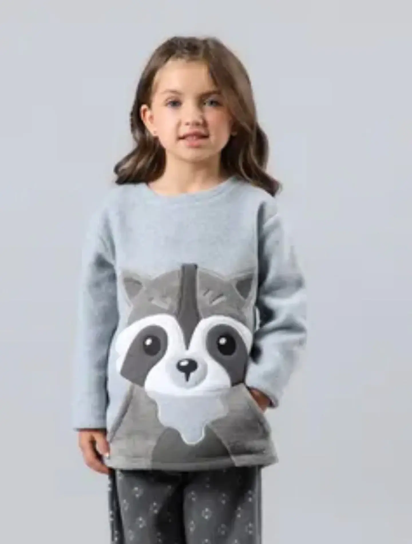 Pijama polar niña Mapache gris 1