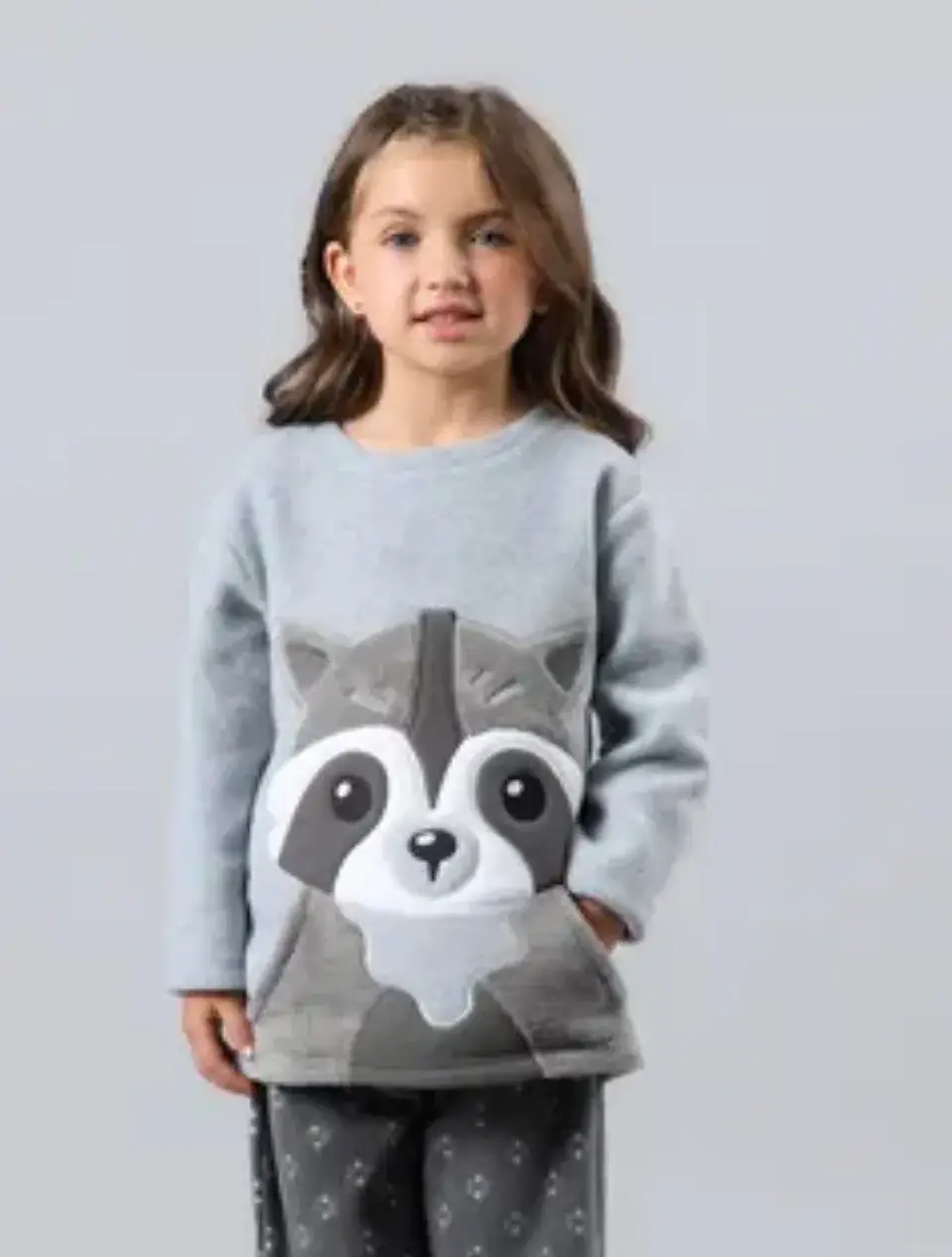 Pijama polar niña Mapache gris 1