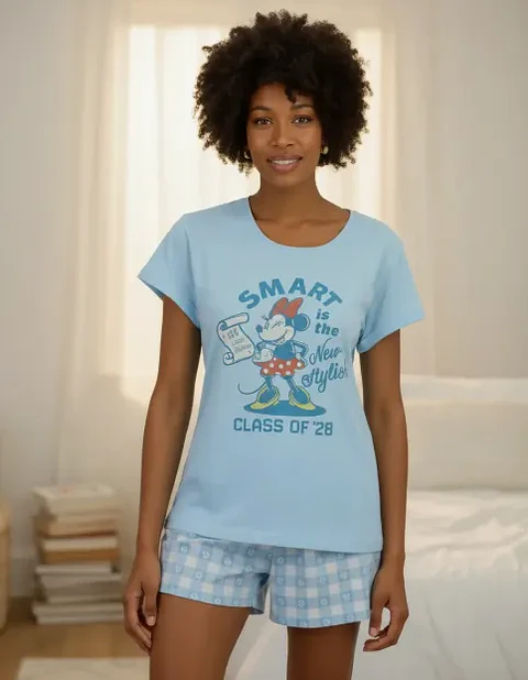 Pijama Minnie Mujer Celeste Verano