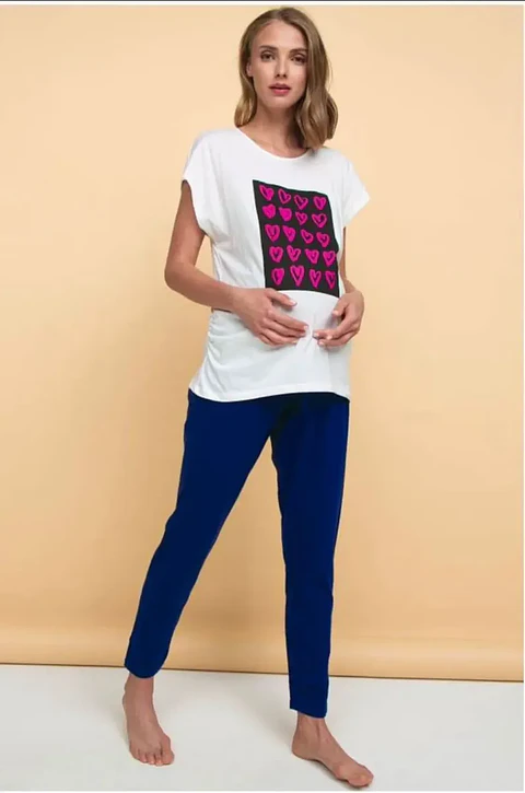 Pijama Maternal blanco/azul