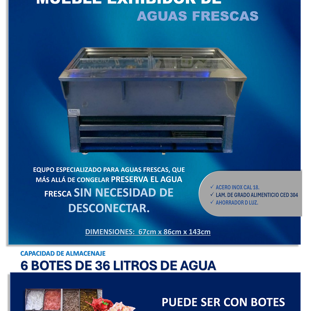MUEBLE DE AGUAS FRESCAS DE 6 BOTES DE 36L 1