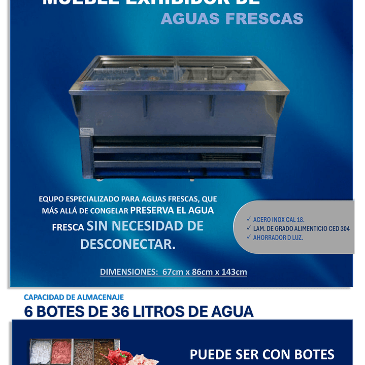 MUEBLE DE AGUAS FRESCAS DE 6 BOTES DE 36L 1