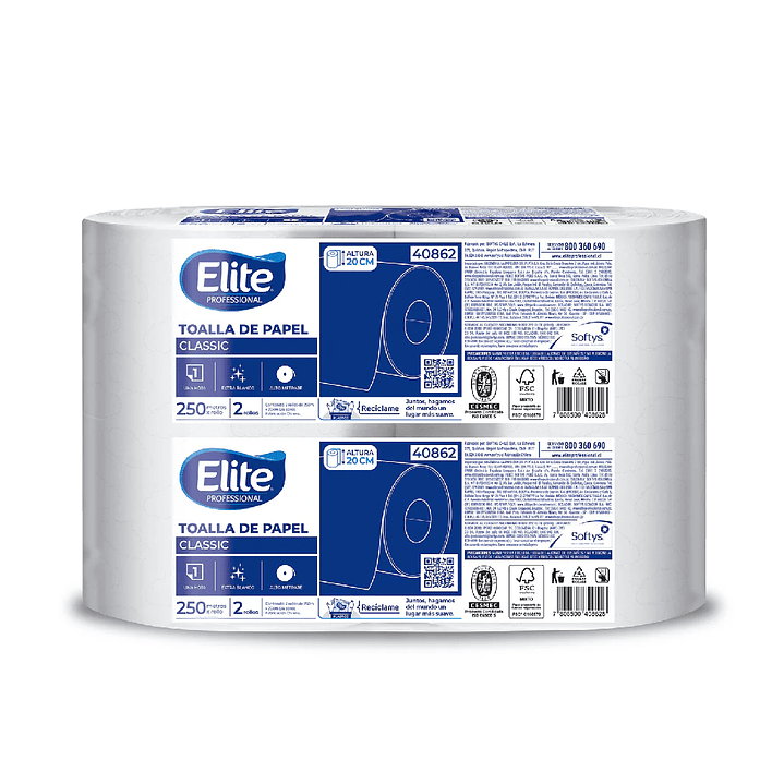 TOALLA PAPEL ELITE PROFESSIONAL CLASSIC  250 MTS CADA ROLLO UNA HOJA 1