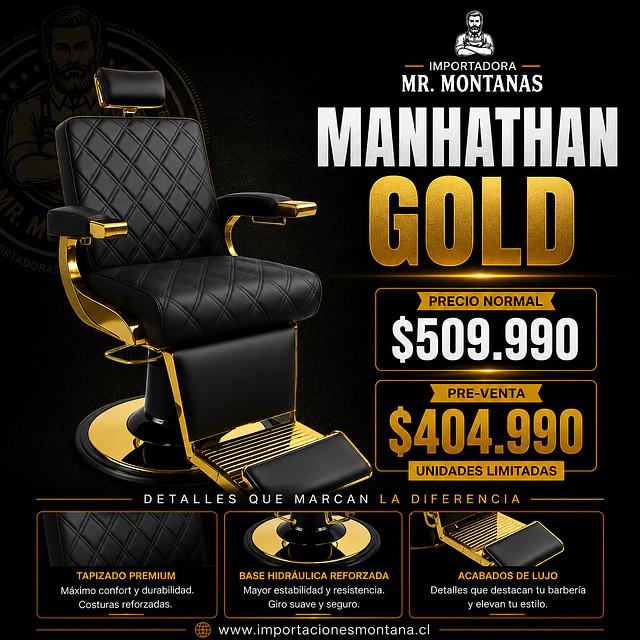 Sillón de Barbería Manhattan Gold