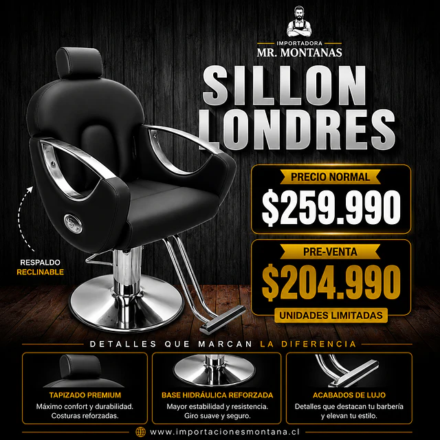 Sillón Reclinable de Peluquería Londres Silver