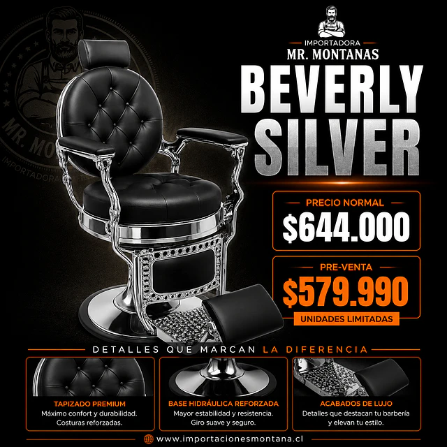 Sillón de Barbería Beverly Silver