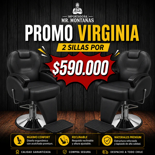 Promo 2 Sillones de Barbería Virginia Black
