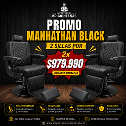 Promo 2 Sillones de Barbería Manhattan Black