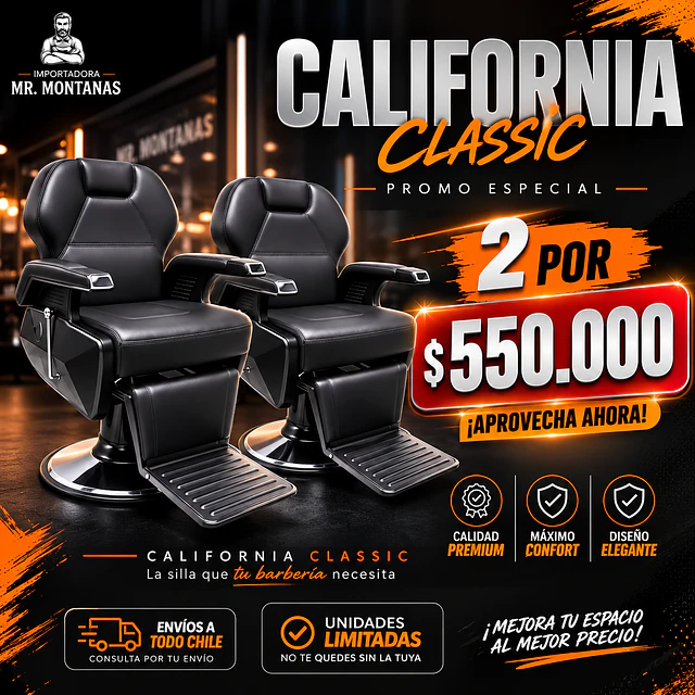 Promo 2 Sillones de Barbería California Classic
