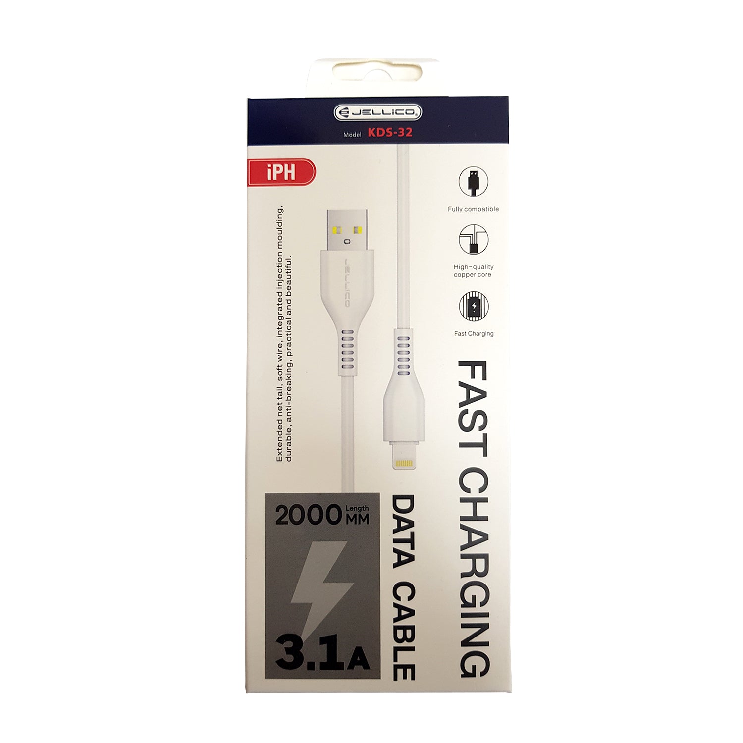 Jellico Cable Data Lightning Blanco KDS-32, 2M