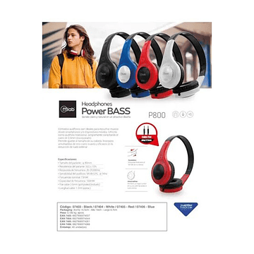Audifonos MLab P800 Headband PowerBass Jack 3.5mm Rojo