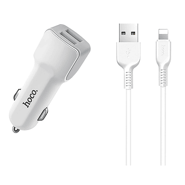 Cargador para Auto Hoco Z23 con cable Lightning Blanco