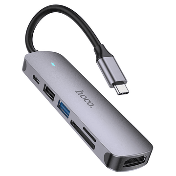 Adaptador Hoco HB28 Tipo C HDTV USB3.0 USB2.0 SD TF PD gris