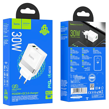 Cargador Hoco N21 PD30W+QC3.0 Blanco