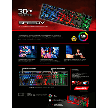Teclado Gamer 3DFX Speedy 9080 LED RGB USB 1.4m