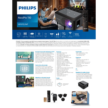 Proyector Philips Neopix 110 HD 720p 100 lumenes ANSI Negro