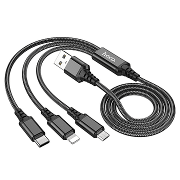 Cable Hoco X76 3-in-1 Super iP + C +Micro Negro