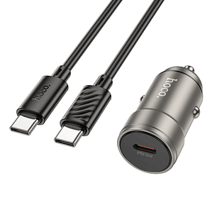 Cargador Auto Hoco Z57 Glorious PD30W Cable C a C, gris