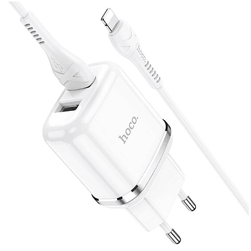 Cargador Hoco N4 2.4A Cable Lightning Doble USB Blanco