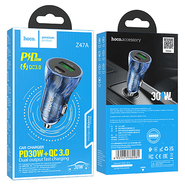 Cargador para auto Hoco  Auto Z47A Dual PD30W+QC3.0 azul