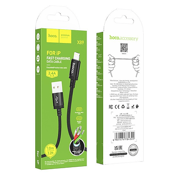 Cable Hoco X89 Wind USB A Lightning 1m 2.4A Negro