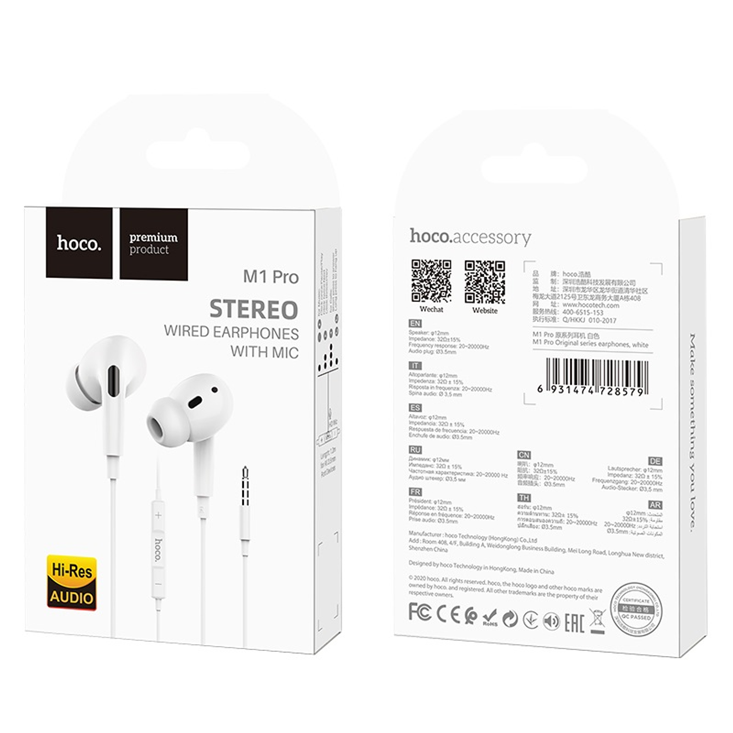Audífonos Hoco M1 Pro Manos Libre Jack 3.5mm Blanco 4