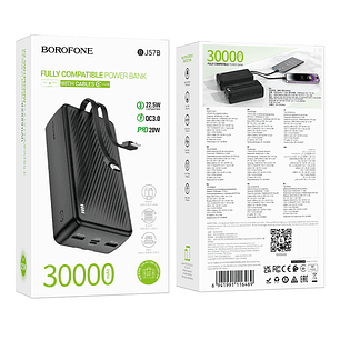 Powerbank Borofone BJ57B 30,000mAh Graceful 22.5W+PD20W Negro con cables