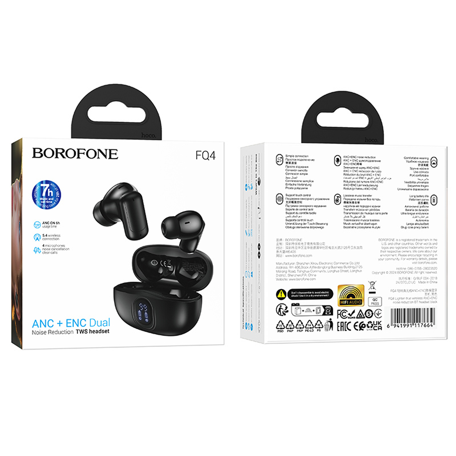 Audífonos TWS Borofone FQ4 Lighten ANC+ENC Negro 2