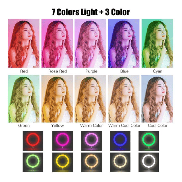 Aro De Luz Led 26cm RGB Colores sin Control + Trípode 1.5 Metros