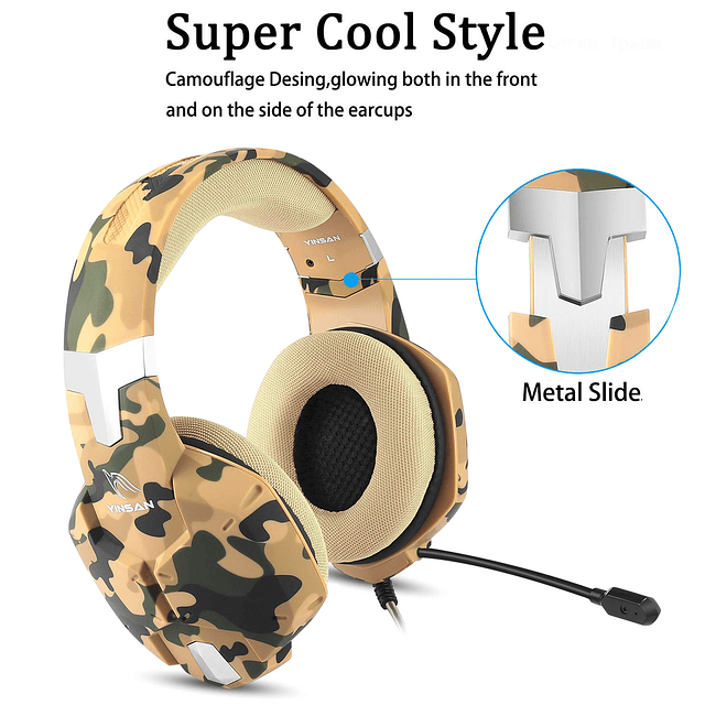 Audífonos Gamer Yinsan Tm-5 Camuflaje 50mm PC / PS4 / XBOX ONE / Nintendo Switch