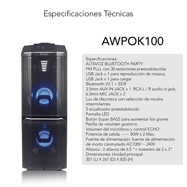 Parlante Karaoke 800W. Modelo AWPOK100