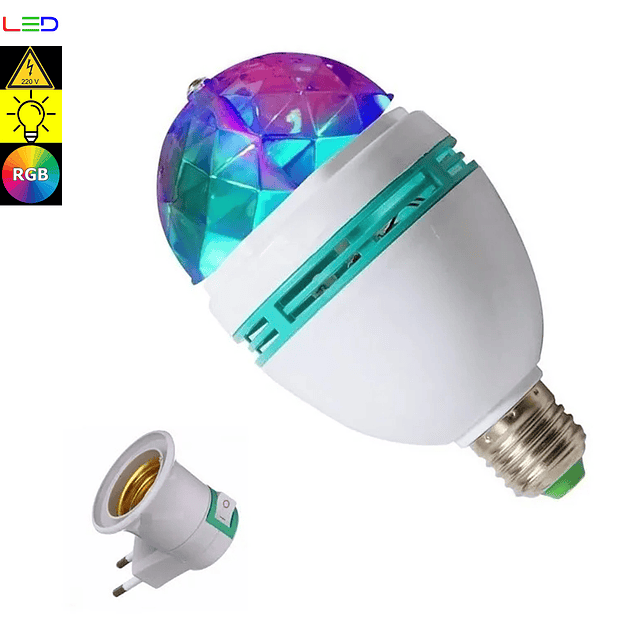 Ampolleta Disco Led Giratoria Rgb Fiesta + Conector 220v