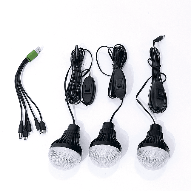 Kit Panel Solar Foco Led + 3 ampolletas + cable USB Cclamp03