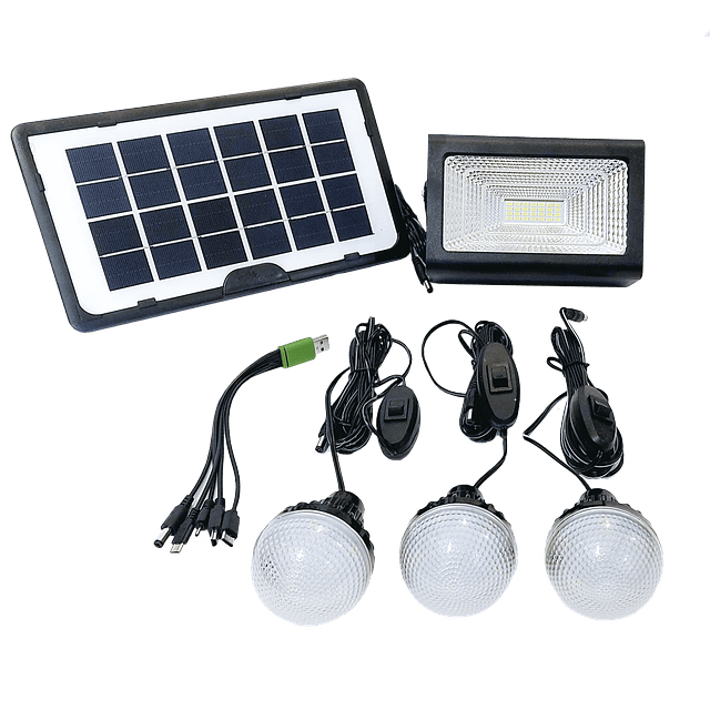 Kit Panel Solar Foco Led + 3 ampolletas + cable USB Cclamp03