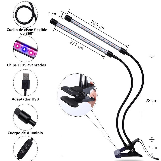 Lampara Led Para Crecimiento De Plantas Con 4 Tubos De Luz