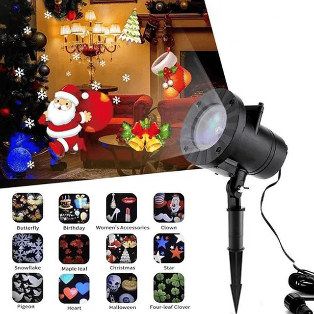Proyector Láser Lámpara LED Foco 12 Tarjetas Navidad