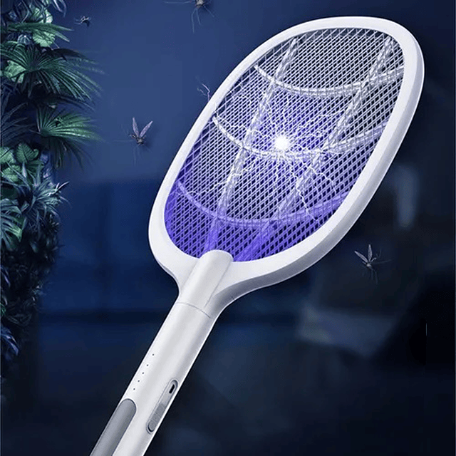 Raqueta Mata Mosquitos Multifuncional Color Blanco Con Base Recargable GTI Modelo 56