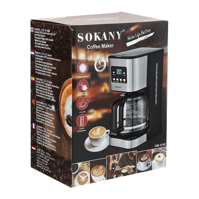 Cafetera Con Panel Digital - Hasta 12 Tazas Aprox. - Sokany Modelo CM-121E