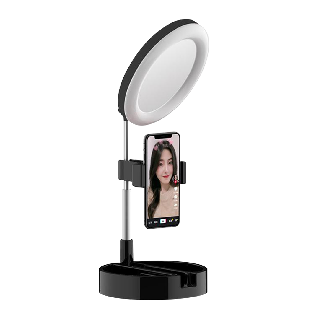 Aro de luz led 16cm con espejo make up y soporte de celular - blanco