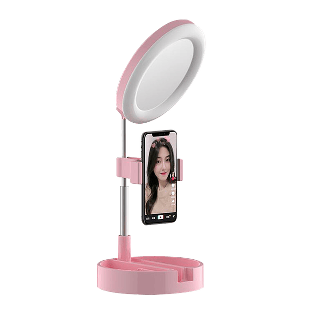 Aro de luz con soporte para celular y espejo