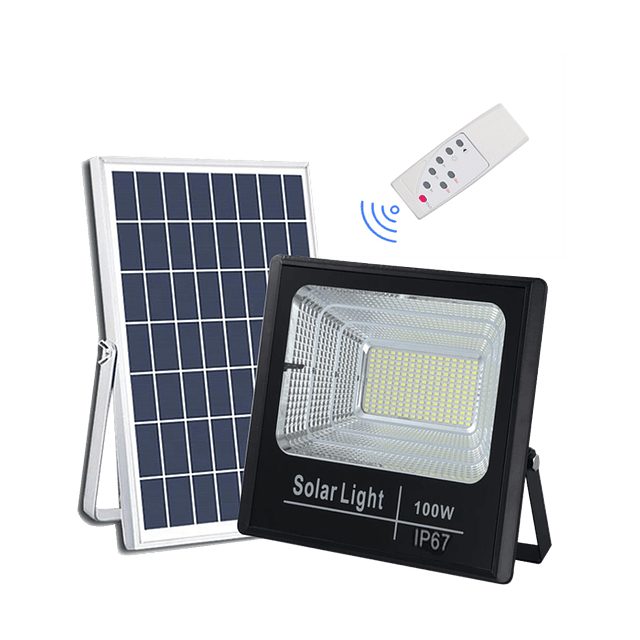 Foco Led 100w IP167 + Control Remoto + Panel Solar