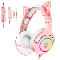 Audífonos Gamer Onikuma K9 Rosado RGB 3,5mm.