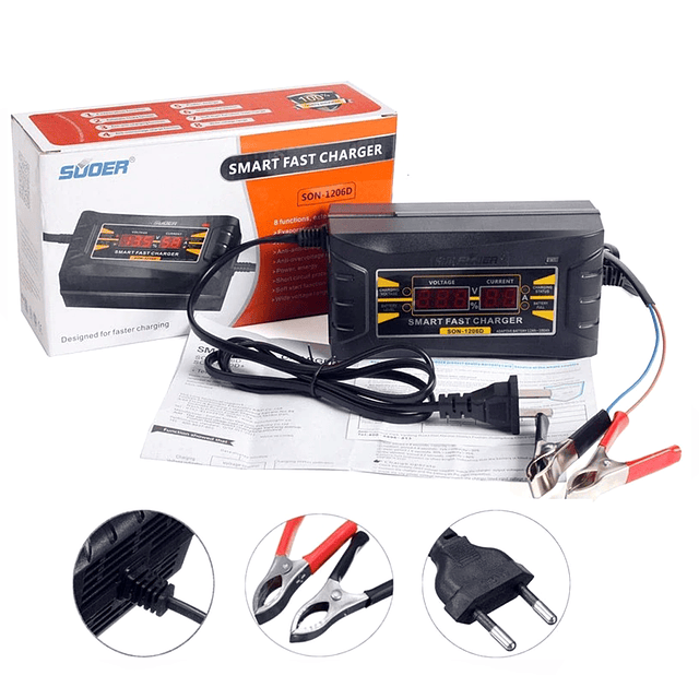 Cargador de Batería Inteligente para Auto, 12V, 10A, 6A, de Plomo ácido/GEL, pantalla LCD