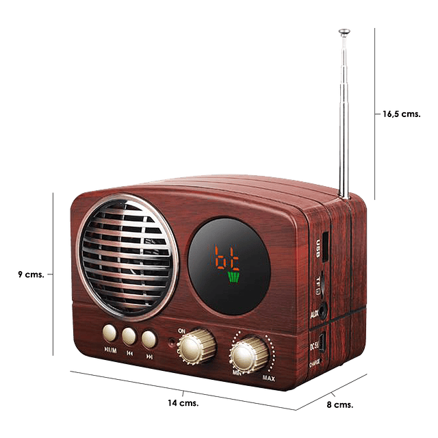 Radio Portátil CMiK Modelo MK-616BT Diseño Clásico - Radio AM/FM - USB - Bluetooth