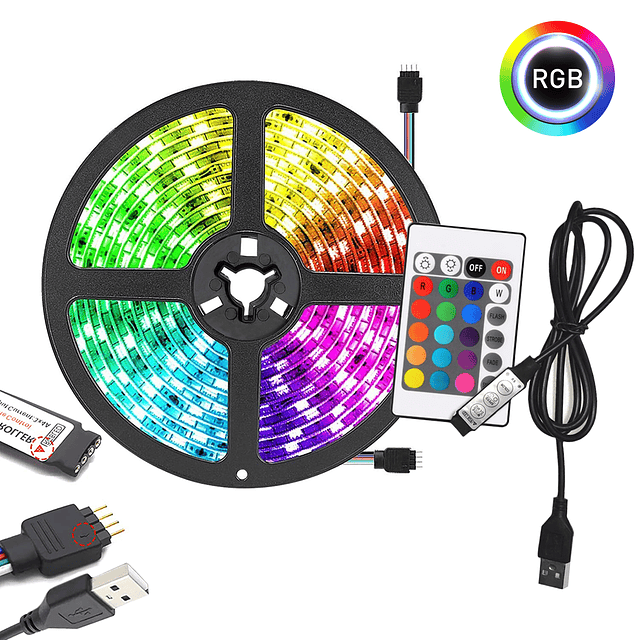 Tira Led para TV RGB USB PC Felxible + Control Remoto