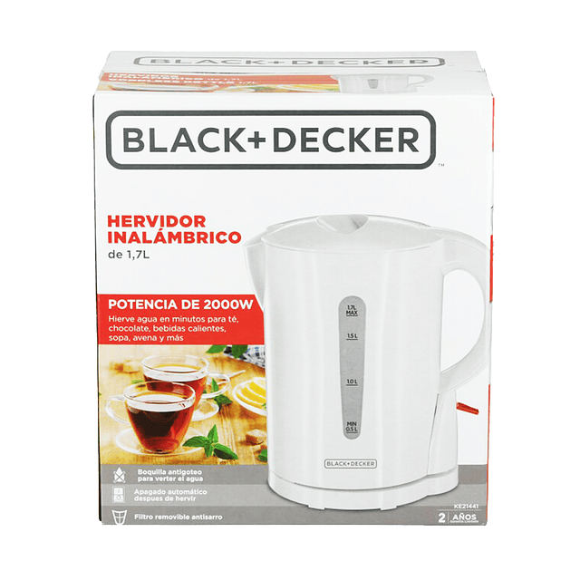 Hervidor Inalámbrico De 1,7 Litros 2.000W. Black+Decker Modelo KE21441